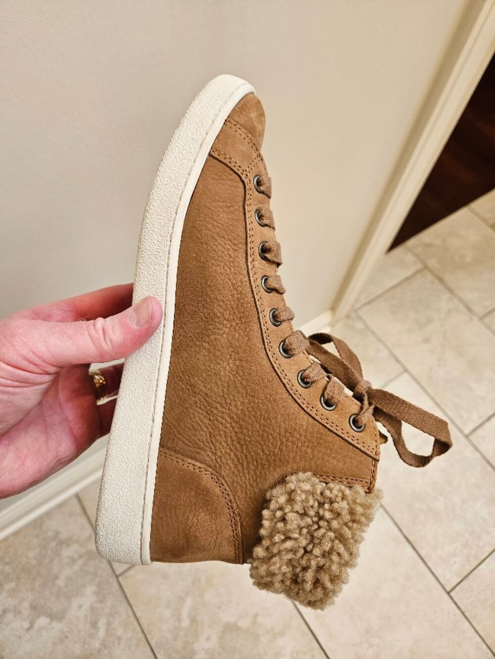 UGG Women's Olive Shearling-Lined Nubuck Leather Sneaker Boot, Tan, Sz 10 - Picture 12 of 16